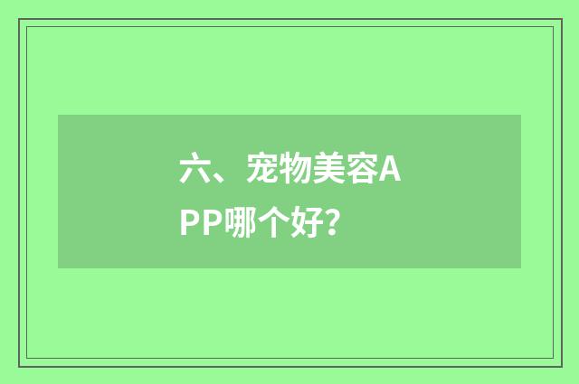 六、宠物美容APP哪个好？