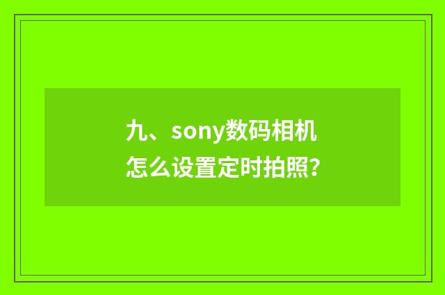 九、sony数码相机怎么设置定时拍照？