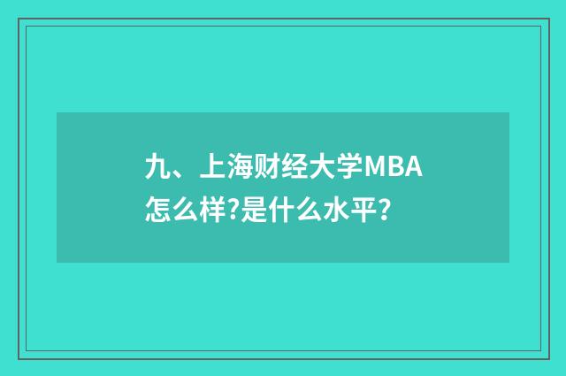 九、上海财经大学MBA怎么样?是什么水平？