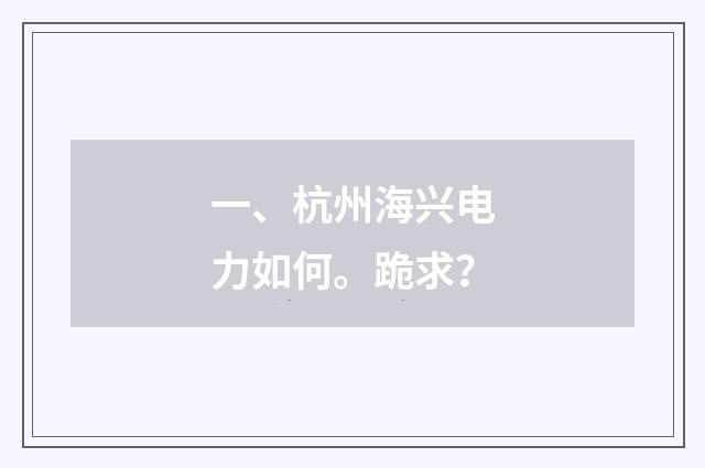 一、杭州海兴电力如何。跪求？