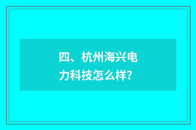 四、杭州海兴电力科技怎么样？
