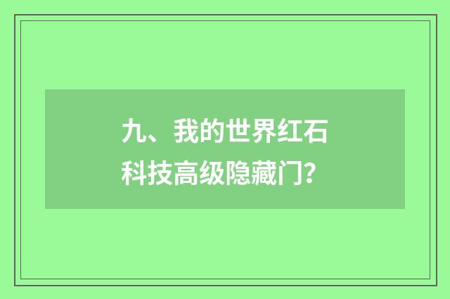 九、我的世界红石科技高级隐藏门？