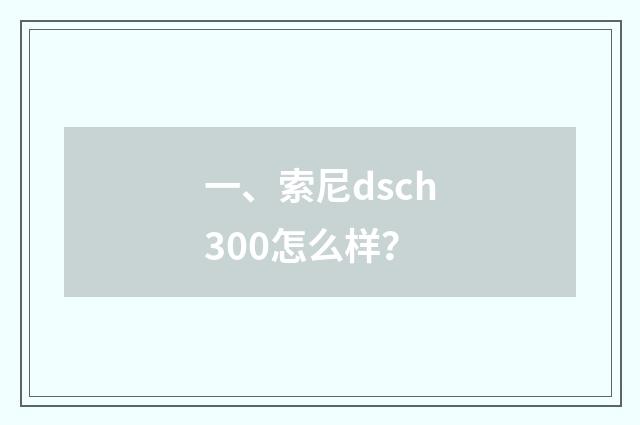 一、索尼dsch300怎么样？