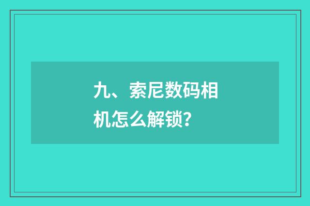 九、索尼数码相机怎么解锁?