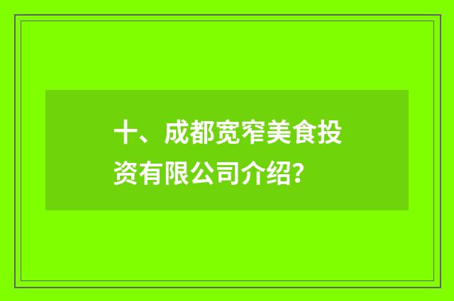 十、成都宽窄美食投资有限公司介绍？