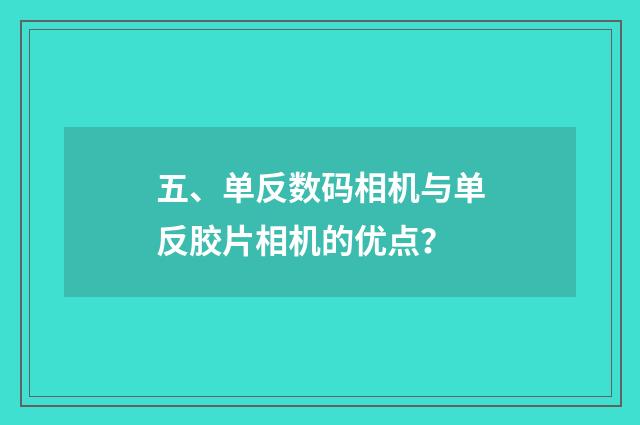五、单反数码相机与单反胶片相机的优点？