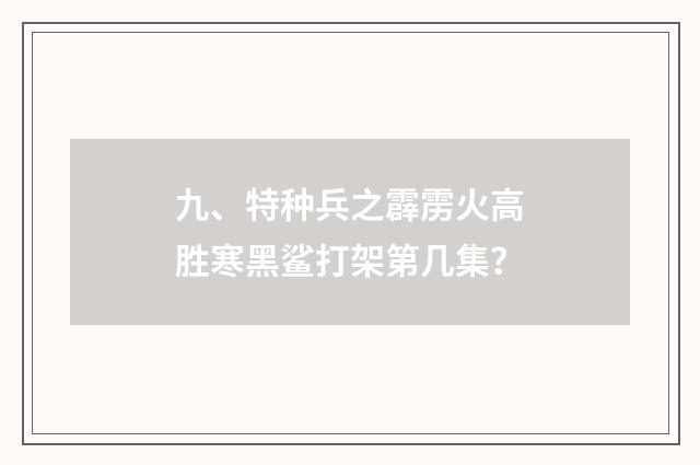 九、特种兵之霹雳火高胜寒黑鲨打架第几集？