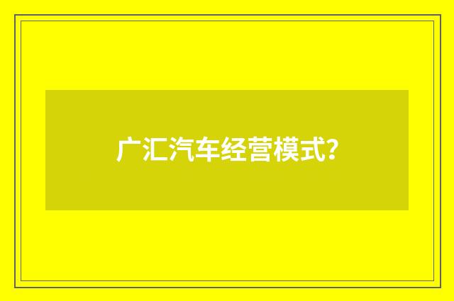 广汇汽车经营模式？