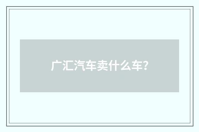 广汇汽车卖什么车?
