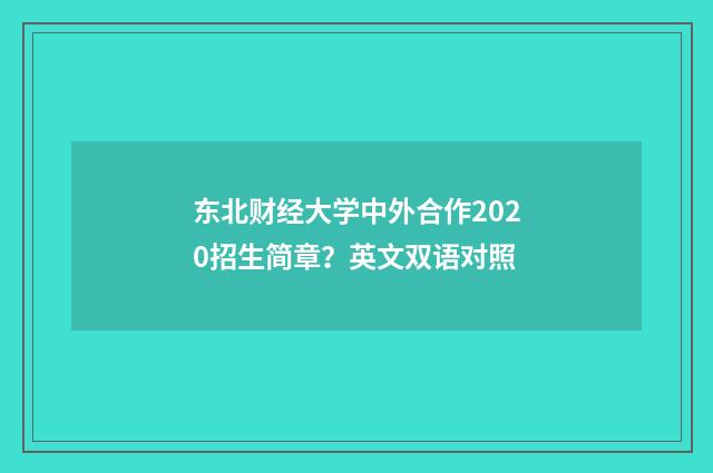 东北财经大学中外合作2020招生简章？英文双语对照