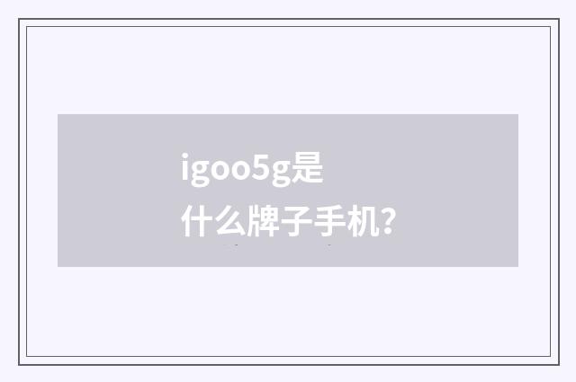 igoo5g是什么牌子手机？