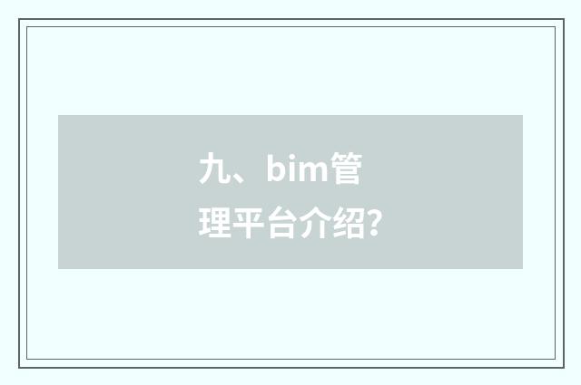 九、bim管理平台介绍？