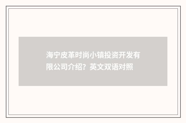 海宁皮革时尚小镇投资开发有限公司介绍？英文双语对照