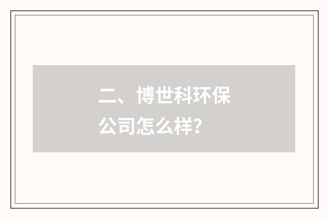二、博世科环保公司怎么样？