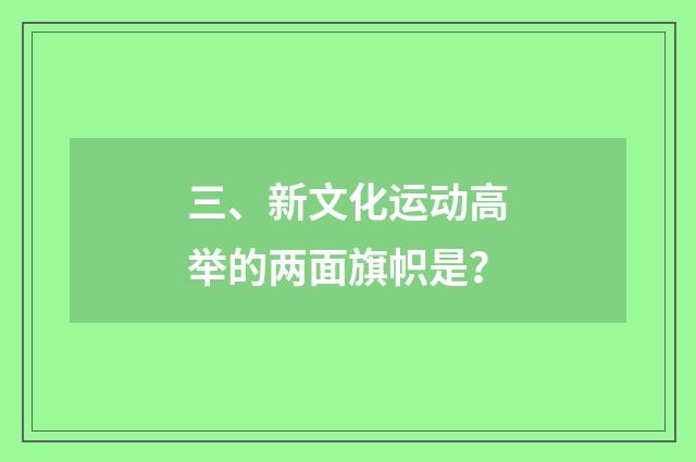 三、新文化运动高举的两面旗帜是？