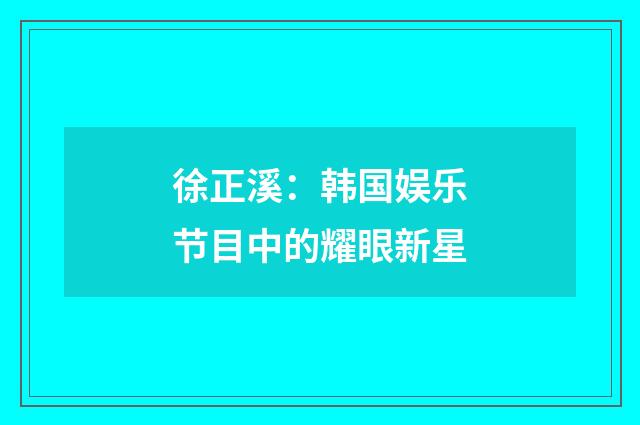 徐正溪：韩国娱乐节目中的耀眼新星