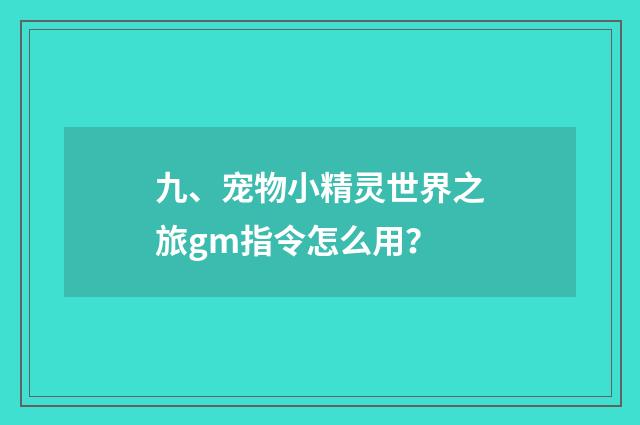 九、宠物小精灵世界之旅gm指令怎么用?