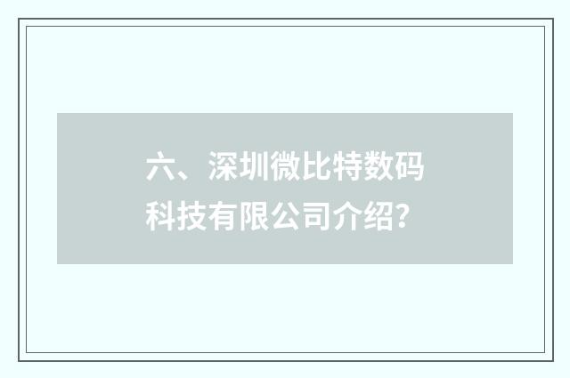 六、深圳微比特数码科技有限公司介绍？