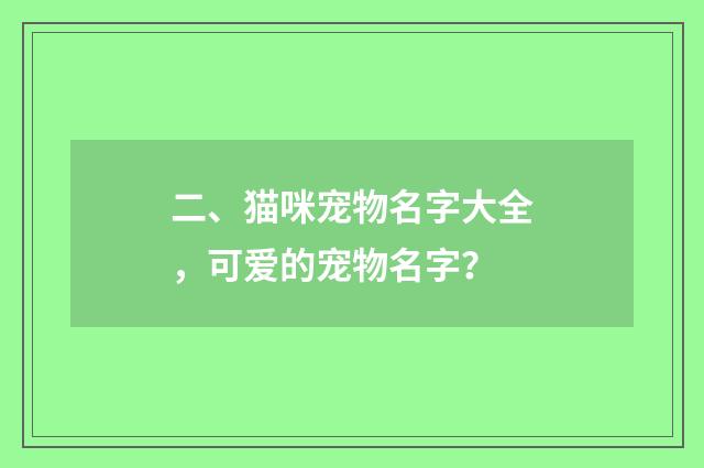 二、猫咪宠物名字大全，可爱的宠物名字？