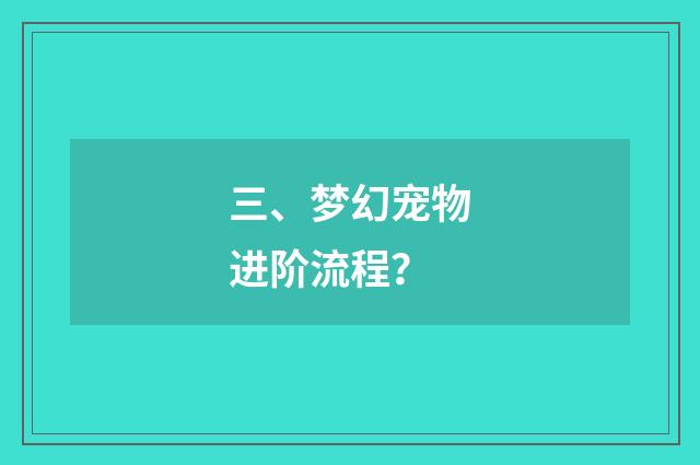 三、梦幻宠物进阶流程？
