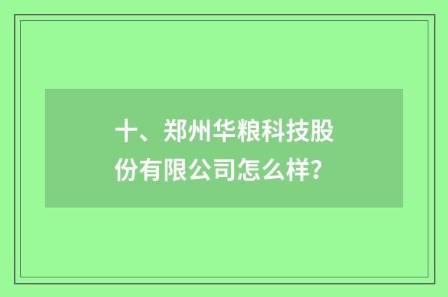 十、郑州华粮科技股份有限公司怎么样？