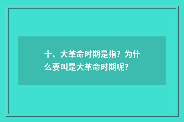 十、大革命时期是指？为什么要叫是大革命时期呢？
