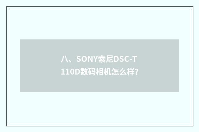 八、SONY索尼DSC-T110D数码相机怎么样？