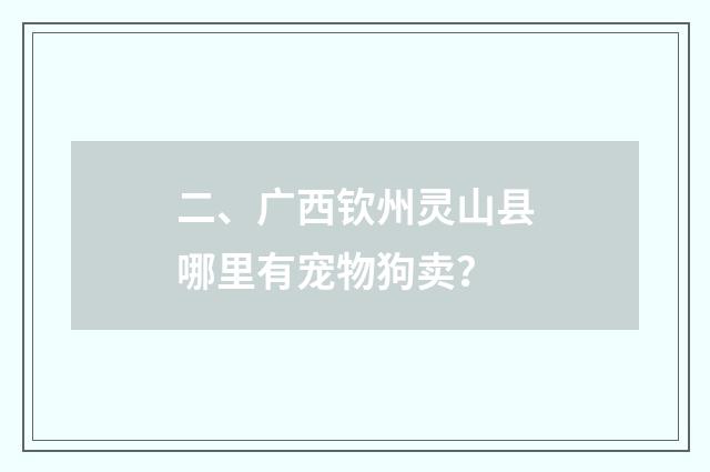 二、广西钦州灵山县哪里有宠物狗卖？