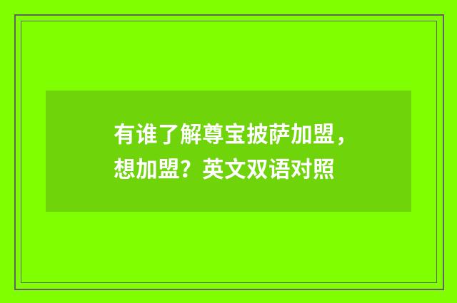 有谁了解尊宝披萨加盟，想加盟？英文双语对照