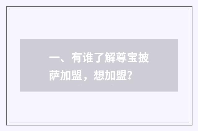 一、有谁了解尊宝披萨加盟，想加盟？