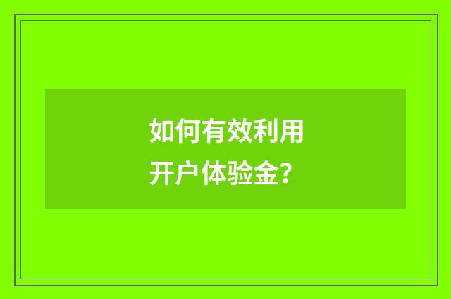 如何有效利用开户体验金？