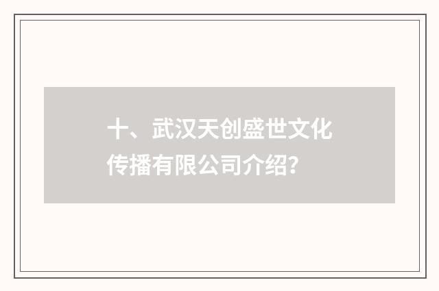 十、武汉天创盛世文化传播有限公司介绍？