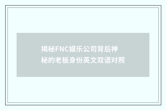 揭秘FNC娱乐公司背后神秘的老板身份英文双语对照