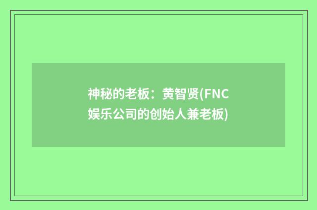 神秘的老板：黄智贤(FNC娱乐公司的创始人兼老板)