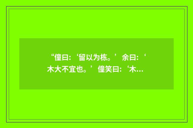 “僮曰:‘留以为栋。’余曰:‘木大不宜也。’僮笑曰:‘木一也,忽病其大。’”是什么意思？