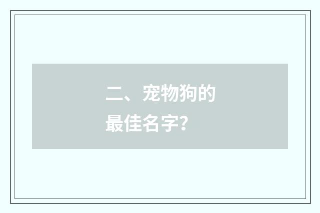 二、宠物狗的最佳名字？