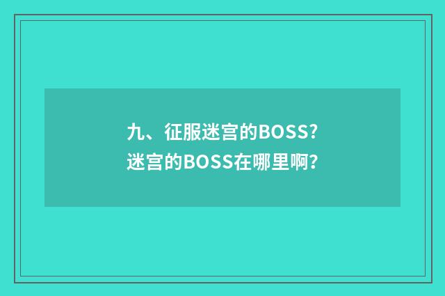 九、征服迷宫的BOSS?迷宫的BOSS在哪里啊？