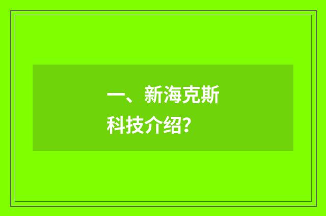 一、新海克斯科技介绍？