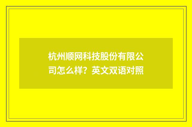 杭州顺网科技股份有限公司怎么样？英文双语对照