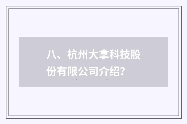 八、杭州大拿科技股份有限公司介绍？