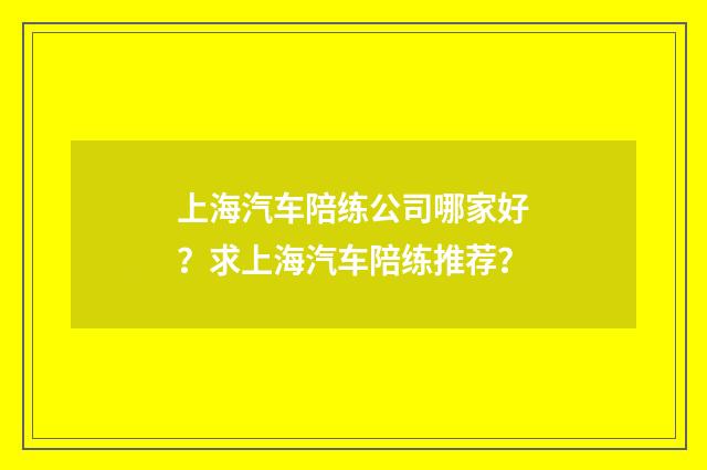 上海汽车陪练公司哪家好？求上海汽车陪练推荐？