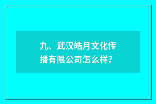 九、武汉皓月文化传播有限公司怎么样？