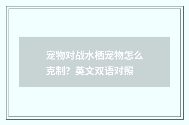 宠物对战水栖宠物怎么克制？英文双语对照