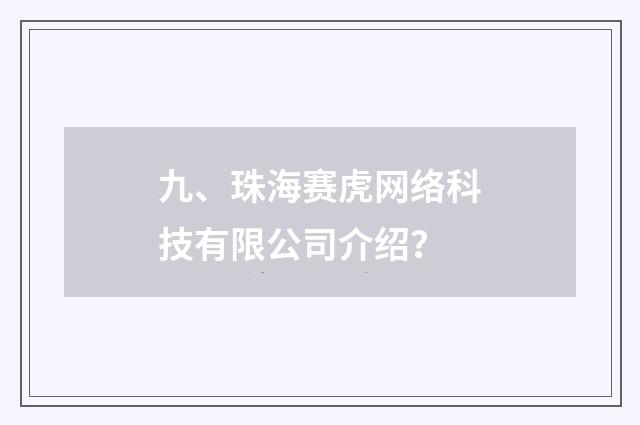 九、珠海赛虎网络科技有限公司介绍？