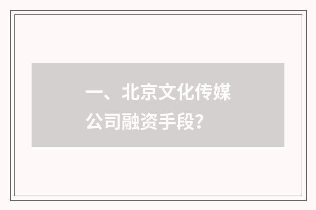 一、北京文化传媒公司融资手段？
