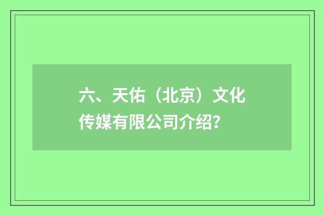 六、天佑（北京）文化传媒有限公司介绍？