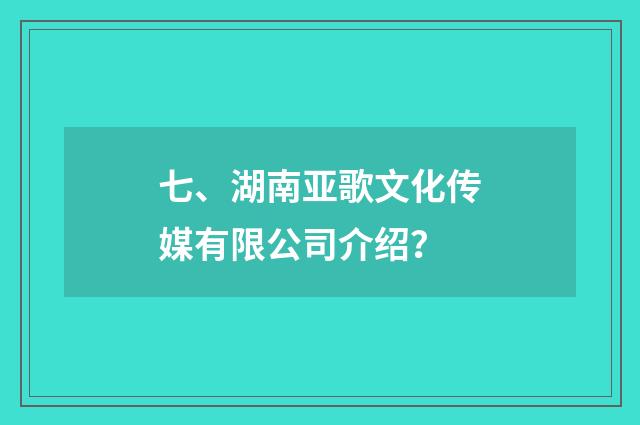 七、湖南亚歌文化传媒有限公司介绍？