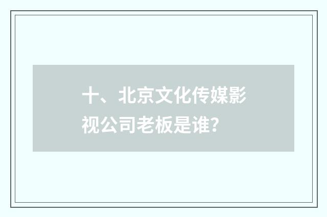 十、北京文化传媒影视公司老板是谁?