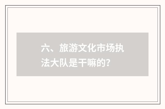六、旅游文化市场执法大队是干嘛的？