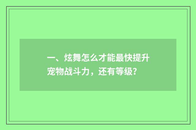 一、炫舞怎么才能最快提升宠物战斗力，还有等级？